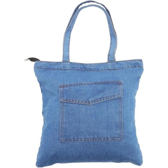 denim Shoulder Bag Large Capacity Zipper Closure Casual Tote- As Shown - Picture 1 of 7